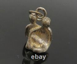 Pendentif moderne en argent sterling 925 sculpté vintage de couple assis - PT14716