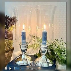 Porte-bougies en argent sterling Duchin Verre vintage ouragan gravé floral 2