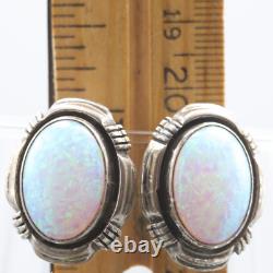 RARE vintage Boucles d'oreilles clips ovales en fausse OPAL en argent sterling 925 par Navajo - Larry Yazzie