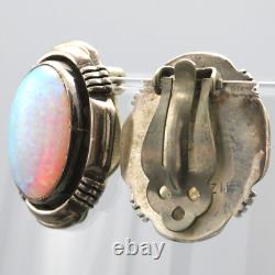 RARE vintage Boucles d'oreilles clips ovales en fausse OPAL en argent sterling 925 par Navajo - Larry Yazzie