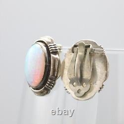 RARE vintage Boucles d'oreilles clips ovales en fausse OPAL en argent sterling 925 par Navajo - Larry Yazzie