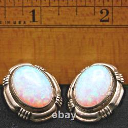 RARE vintage Boucles d'oreilles clips ovales en fausse OPAL en argent sterling 925 par Navajo - Larry Yazzie