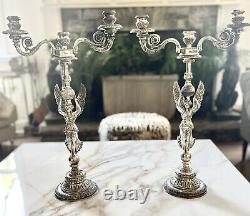 Rare Ensemble de Bougeoirs Anges Vintage/Antique Patine Argentée