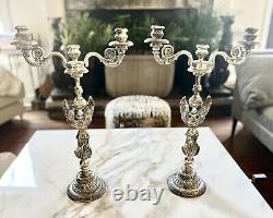 Rare Ensemble de Bougeoirs Anges Vintage/Antique Patine Argentée
