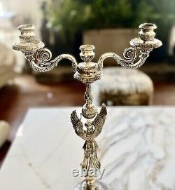 Rare Ensemble de Bougeoirs Anges Vintage/Antique Patine Argentée