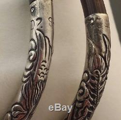 Rare Paire De Bracelets De Bracelet En Bambou Fabriqués À La Main En Argent Massif Japonais Vintage