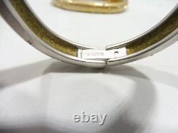 Rare Paire De Bracelets Vintage Signé Swarovski Or Et Argent Cuff