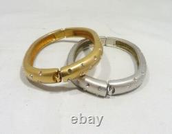 Rare Paire De Bracelets Vintage Signé Swarovski Or Et Argent Cuff