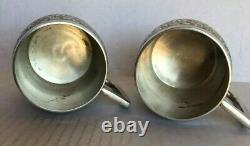 Rayons! Paire Vintage Alloy Silver Tasses De Design Floral
