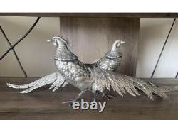 Sculptures d'oiseaux faisans VTG en argent sterling 800 Italie 1370 grammes / 3,02 livres
