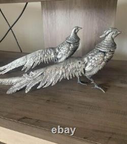 Sculptures d'oiseaux faisans VTG en argent sterling 800 Italie 1370 grammes / 3,02 livres