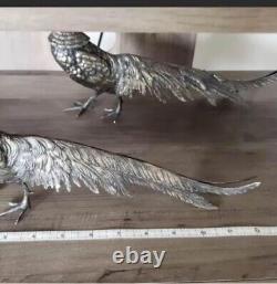 Sculptures d'oiseaux faisans VTG en argent sterling 800 Italie 1370 grammes / 3,02 livres