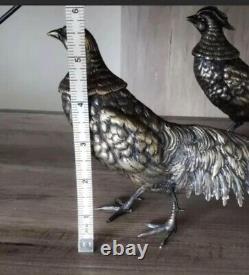 Sculptures d'oiseaux faisans VTG en argent sterling 800 Italie 1370 grammes / 3,02 livres