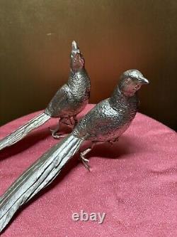 Sculptures de table en argent plaqué des frères Jennings représentant des faisans oiseaux JB 2460 15