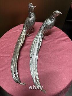 Sculptures de table en argent plaqué des frères Jennings représentant des faisans oiseaux JB 2460 15