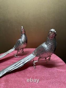 Sculptures de table en argent plaqué des frères Jennings représentant des faisans oiseaux JB 2460 15