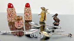 Souvenirs vintage et antiques de Floride en argent, alligator, pélican, salières et poivrières