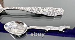 Souvenirs vintage et antiques de Floride en argent, alligator, pélican, salières et poivrières