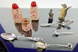Souvenirs vintage et antiques de Floride en argent, alligator, pélican, salières et poivrières