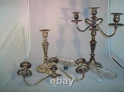 Sterling Silver Candelabra-chandeliers Paire Vtg Fisher Convertible 329 6 Pièces