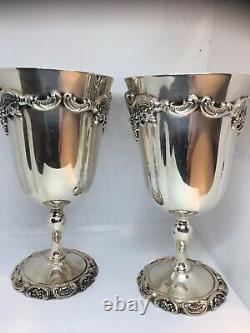 Superbe Paire Antique Vintage Baroque Goblet Par Wallace Silverplate 1941