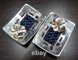 Superbe boucles d'oreilles vintage SHARON M DONOVAN en argent sterling faites à la main avec perles de designer
