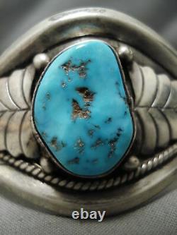 Superlatif Vintage Navajo Natural Turquoise Leaf Sterling Silver Bracelet Old
