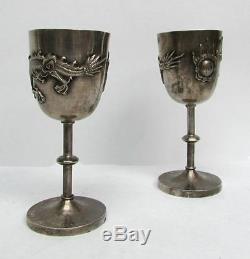 Tasses À Liqueur À Pied Avec Dragon Chinois Argenté, Vintage