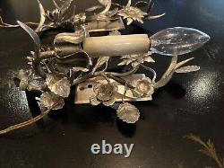 Une paire de magnifiques appliques murales électriques florales/feuilles en argent 10 vintage.