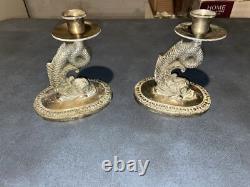 VTG Paire de Bougies en Argent Style Poisson Koi