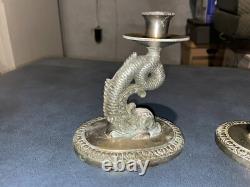 VTG Paire de Bougies en Argent Style Poisson Koi