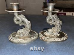 VTG Paire de Bougies en Argent Style Poisson Koi