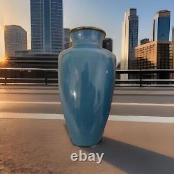 Vase Cloisonné Japonais Vintage Antique 7,5 Bleu avec Roses PAIRE Finition en Argent