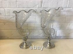 Vases en verre en forme de corne d'abondance en argent massif poids de Sheffield, vintage et antiques.