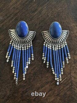 Vieille Paire De Boucles D'oreilles En Argent Sterling Qt Navajo Zuni Lapis Lazuli