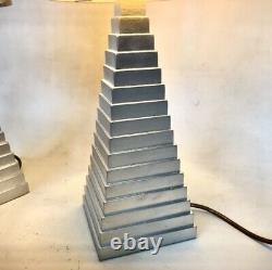 Vieille Paire De Lampes Porta Romana Obelisk Pyramide Sandstone Côté Console Table