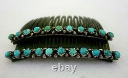 Vieille Paire Navajo Sterling Silver Snake Oeil Turquoise Peignes À Cheveux Souhwestern