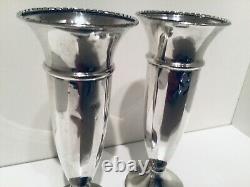 Vieille Paire Solid Sterling Silver Trompet Flower Vases, Adie Brothers, 1961
