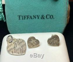 Vintage Argent Sterling Tiffany & Co. Paire Boucles D'oreilles Pendentif Charme Sac Original