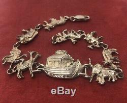 Vintage Bracelet Argent 925 Noahs Arche Animaux Bateau 8 Paires De Navires