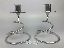 Vintage Fisher Paire MID Century Modern Spiral Curl Sterling Silver Candlesticks