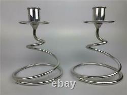Vintage Fisher Paire MID Century Modern Spiral Curl Sterling Silver Candlesticks