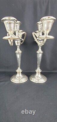 Vintage Gorham Sterling Argent Puritan 3 Lumière Convertible Candelabras Paire Nice