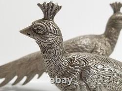 Vintage Italien Pheasant Tableau Figurines D'ornement Paire De Plaques D'argent Fabriqué En Italie