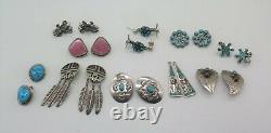 Vintage Native American Sterling Boucle D'oreille En Argent Sterling Lot De 10 Paires Clip Sur
