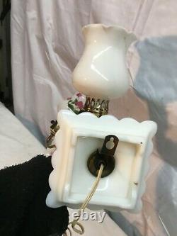 Vintage Painted Milk Glass Wall Sconce Ornate Vanity Light Paire