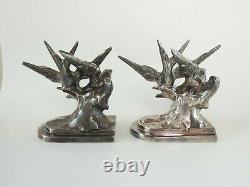 Vintage Pair C. 1930's Bird Swallow Bookends Chrome Ou Silverplate K & O