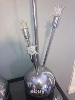 Vintage Paire (2) MID Century Modern Spoutnik Atomic Ball Orb Chrome Lampes De Table