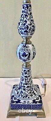 Vintage Paire Bombay Porcelaine Chinoise Bleu Et Blanc Buffet Lampe De Table 26