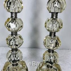 Vintage Paire Cristal Lampes De Table Argent Accents Milieu Du Siècle Moderne High End 19